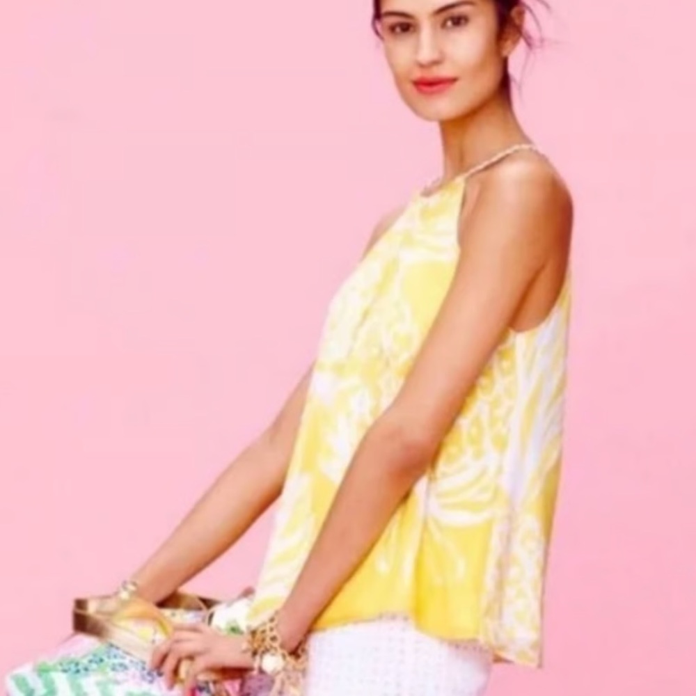 Lilly Pulitzer Yellow and White Floral Print Tank Top